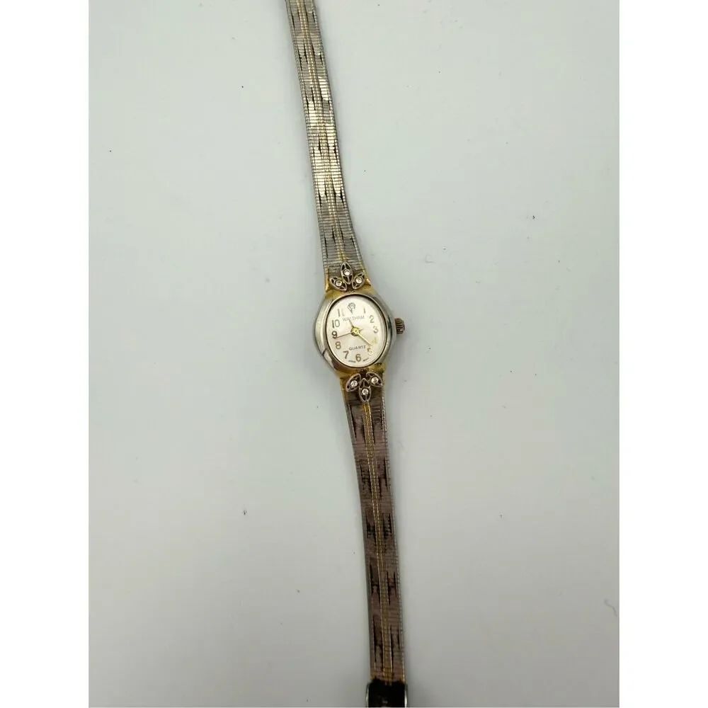 Waltham Women Silver Gold Toned Stainless Steel Band Oval Shaped Face Wristwatch